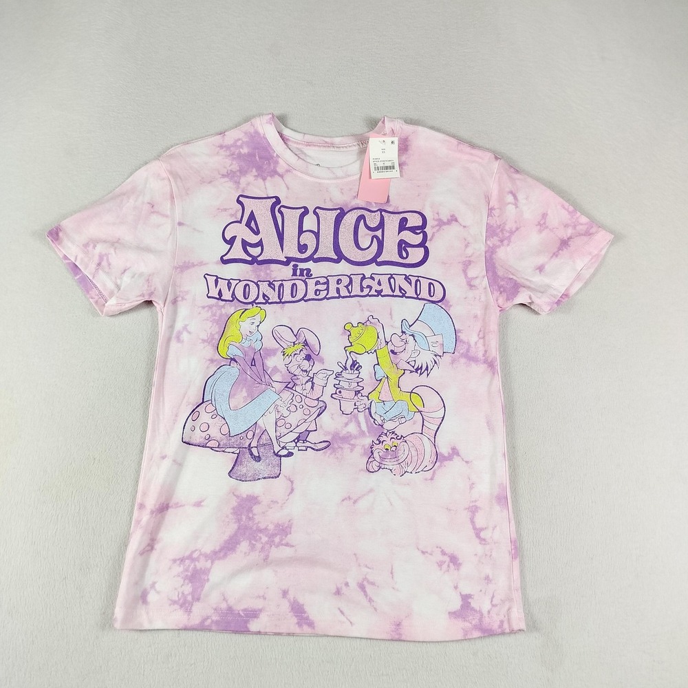Disney Alice In Wonderland Shirt Womens XS Mad Hatter Cheshire‎ Cat Tee
